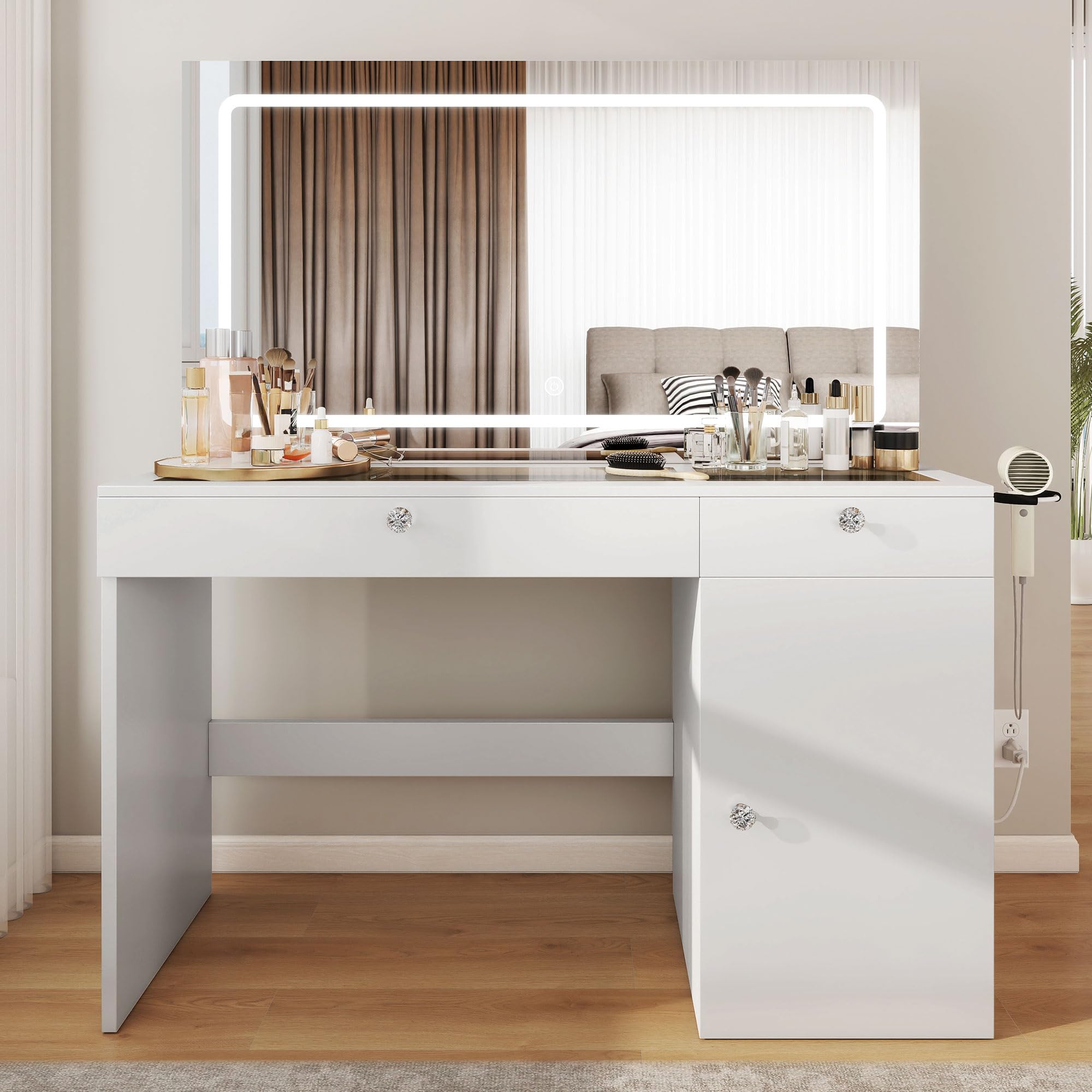化粧台 化粧室 DRESSING TABLE WITH LIGHTS Vanity Desk with Mirror and Lights, 43'' White Makeup Dressing